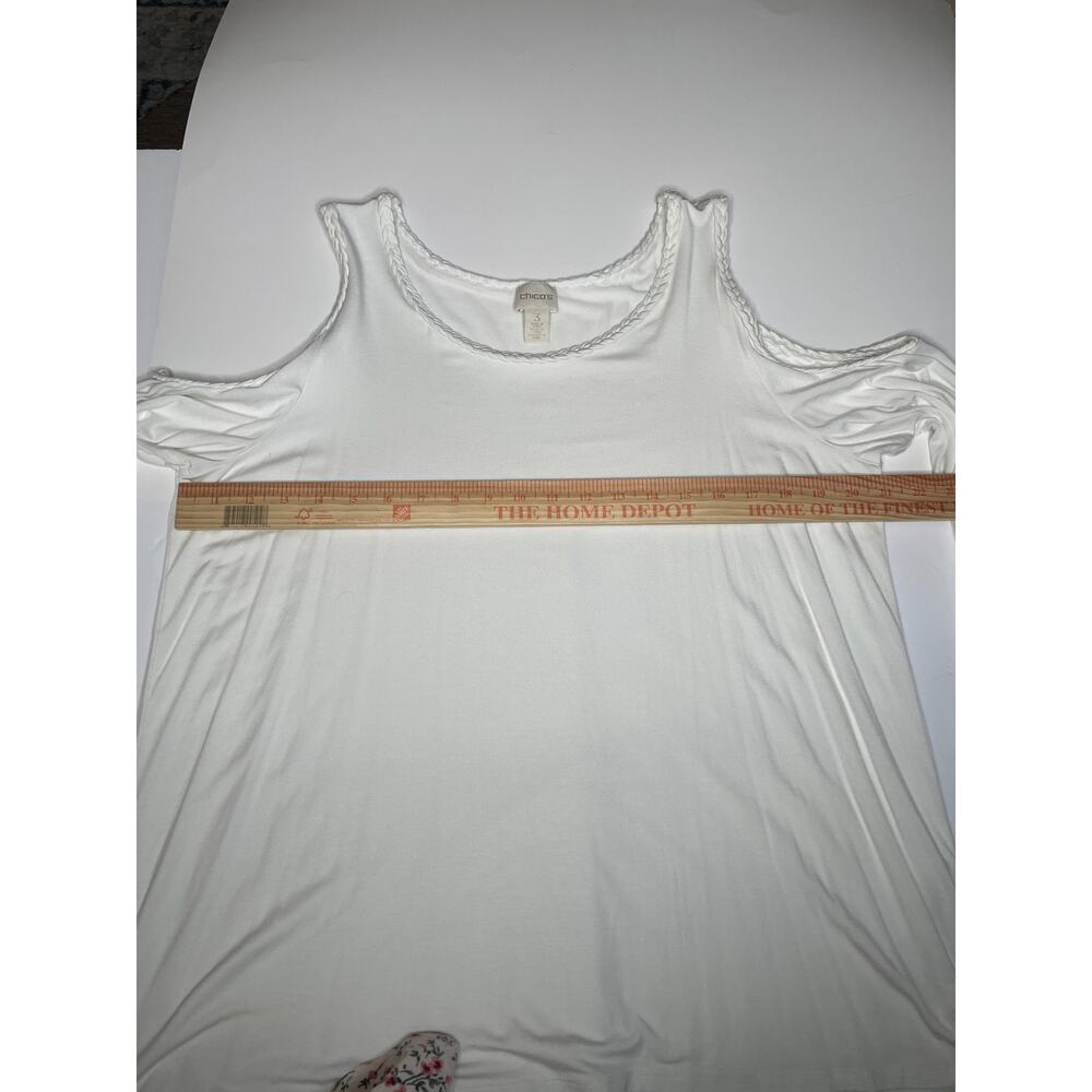 UGC Chico's White Cold Shoulder Bell Sleeve Blouse Braided Trim Boho Flowy Top L - Picture 7 of 9